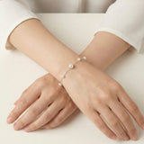 Soft Crush pearl bracelet in stainless steel with irregular 6mm 4mm 3mm pearls, adjustable hypoallergenic Korean jewelry worn on wrist