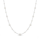 Pearl necklace with 6mm, 4mm and 3mm pearls on stainless steel chain on white background