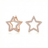 Rose gold star hoop earrings in 925 sterling silver with pave cubic zirconia