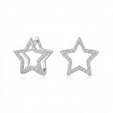 925 sterling silver star hoop earrings with pave cubic zirconia