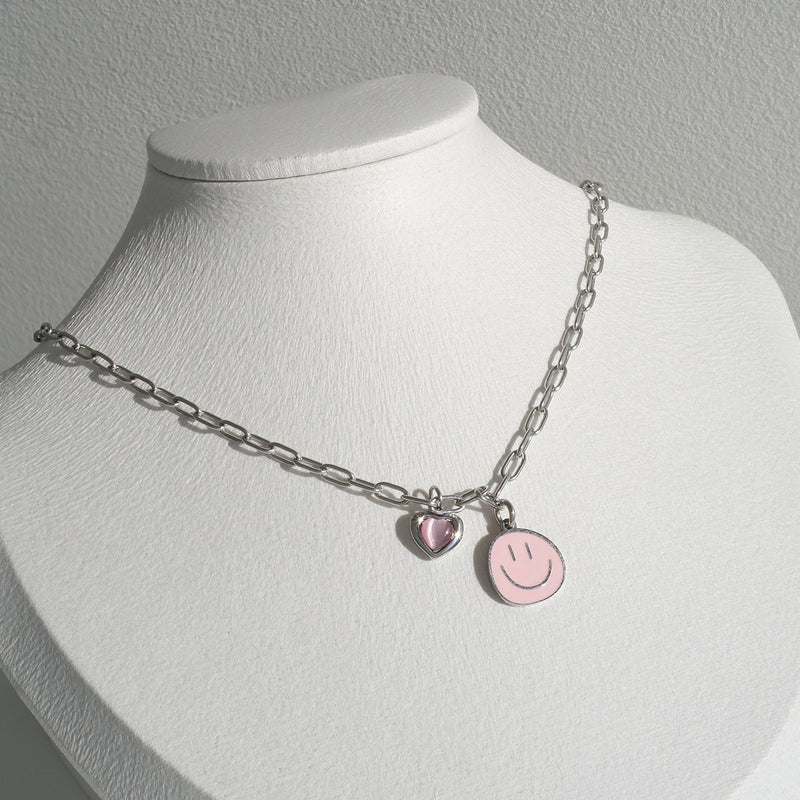 Tattoo Pink Smiley&Heart Necklace