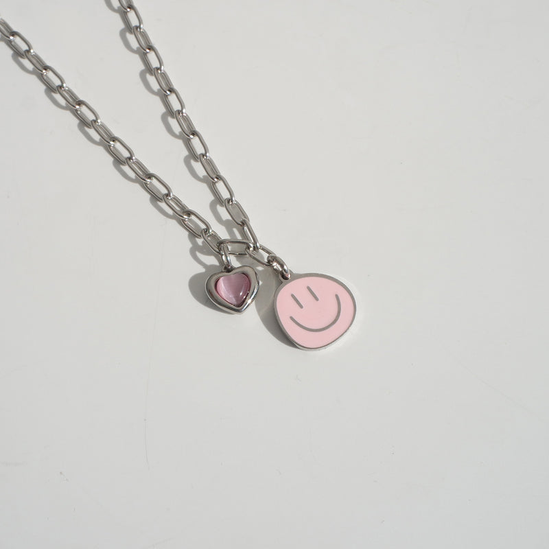 Tattoo Pink Smiley&Heart Necklace