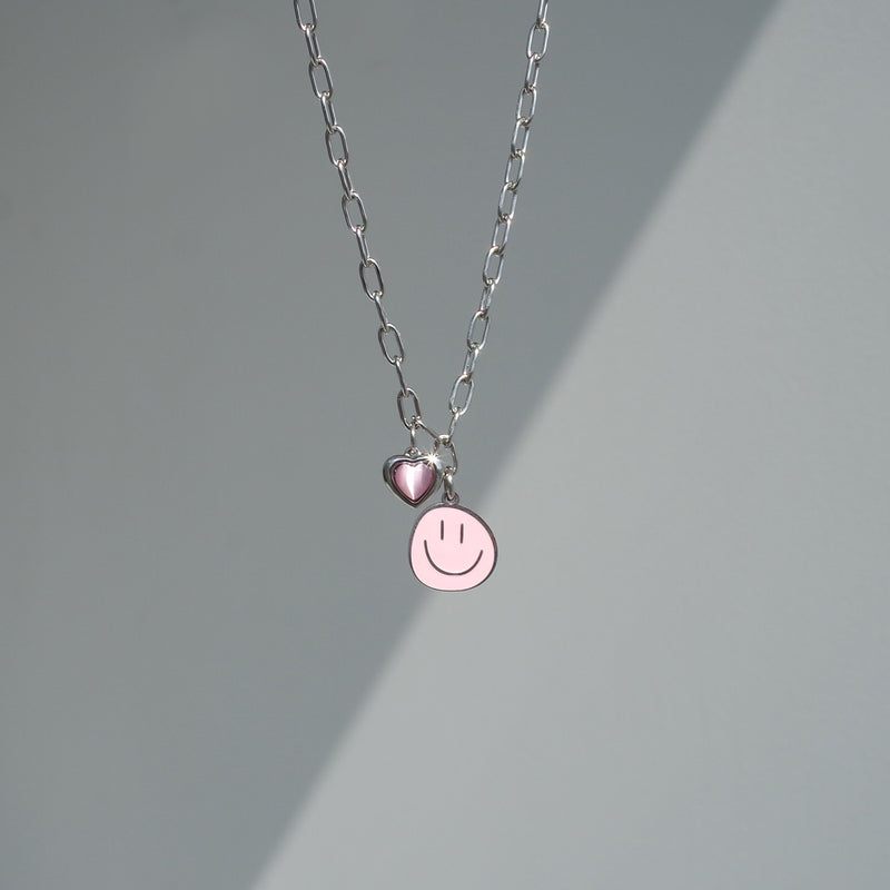 Tattoo Pink Smiley&Heart Necklace