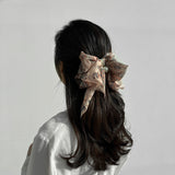 Goddess Ribbon Bow Hair-Pin In Apricot Pink