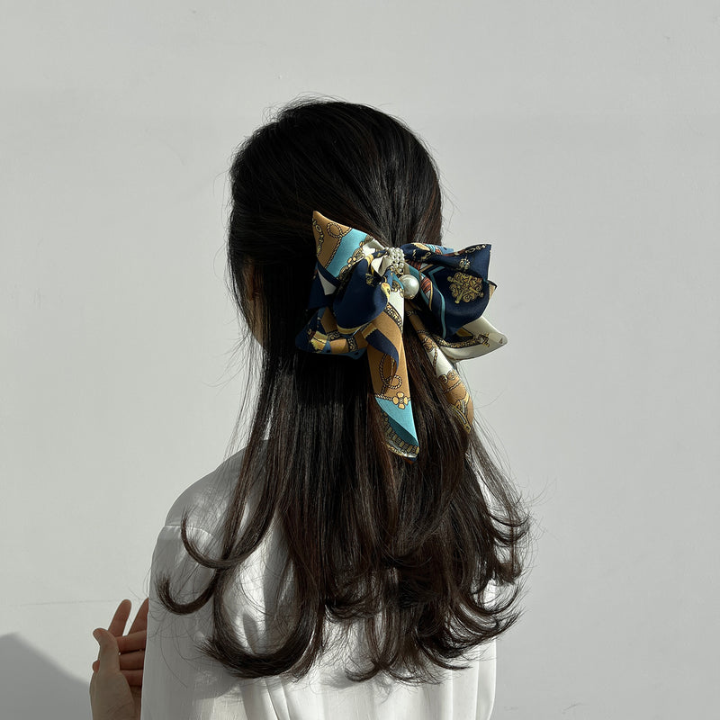 Goddess Ribbon Bow Hair-Pin In Midnight Blue