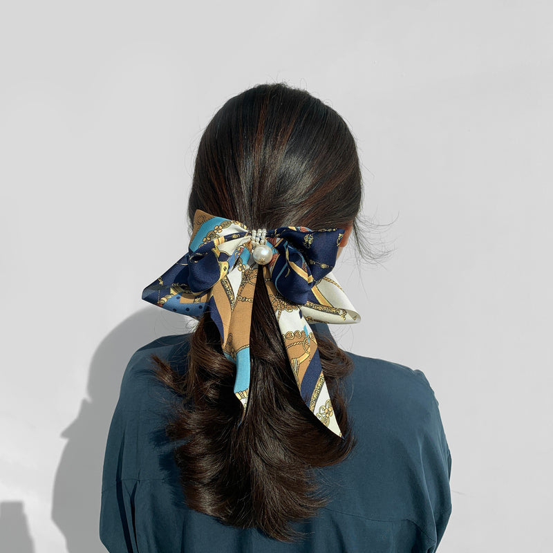 Goddess Ribbon Bow Hair-Pin In Midnight Blue