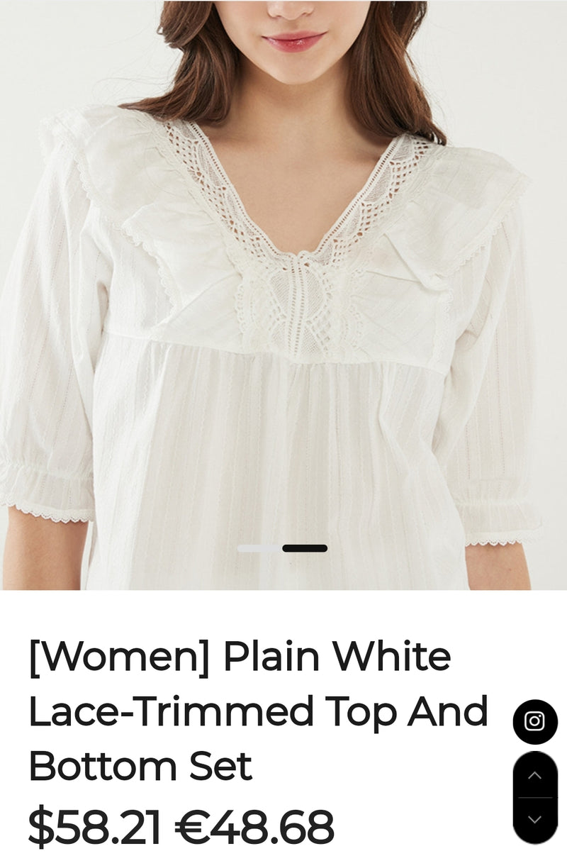 Scarlet Plain White Lace-Trimmed Top And Bottom Set
