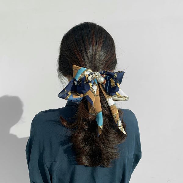 Goddess Ribbon Bow Hair-Pin In Midnight Blue