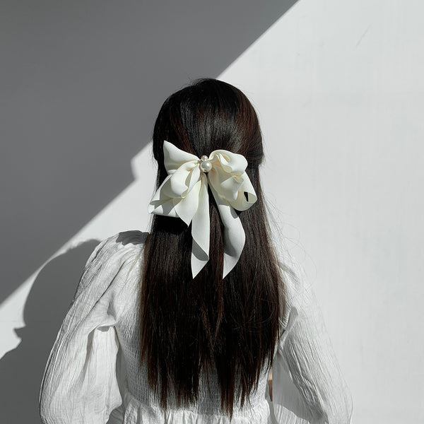 Goddess Ribbon Bow Hair-Pin In White