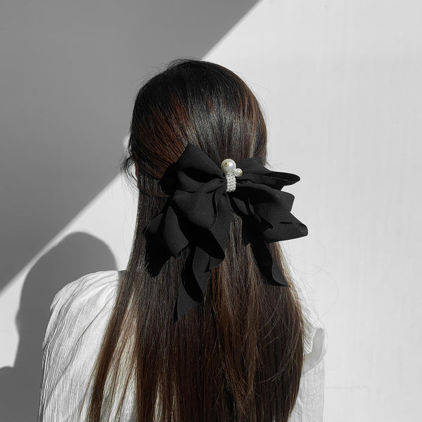 Goddess Ribbon Bow Hair-Pin In Black