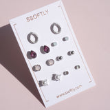 The Pandora Variety Earrings Set [Amethyst]