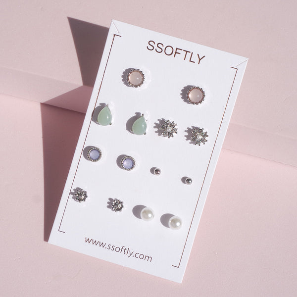 The Pandora Variety Earrings Set [Peach Moonstone]