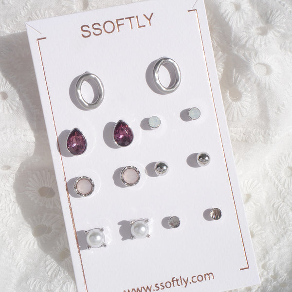 The Pandora Variety Earrings Set [Amethyst]