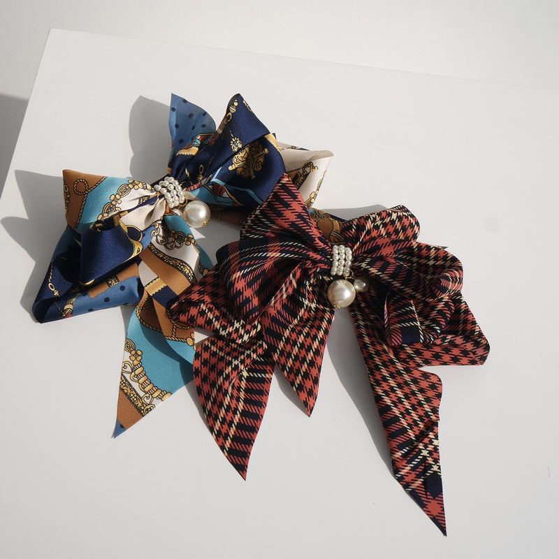 Goddess Ribbon Bow Hair-Pin In Midnight Blue