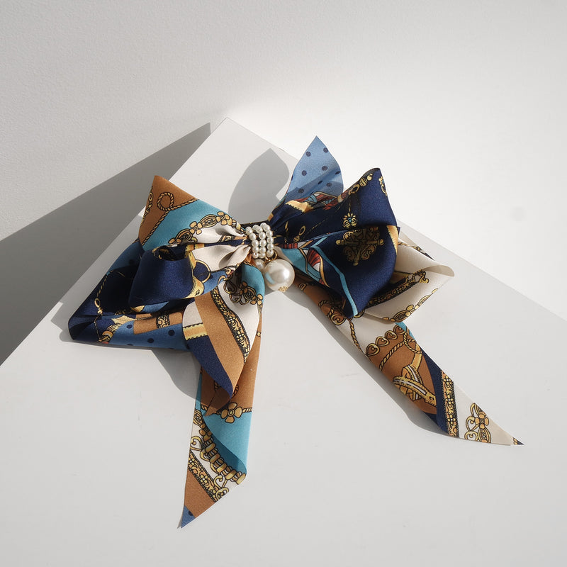 Goddess Ribbon Bow Hair-Pin In Midnight Blue