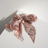Goddess Ribbon Bow Hair-Pin In Apricot Pink