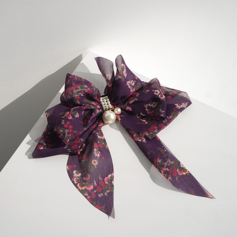 Goddess Ribbon Bow Hair-Pin In Purple Night