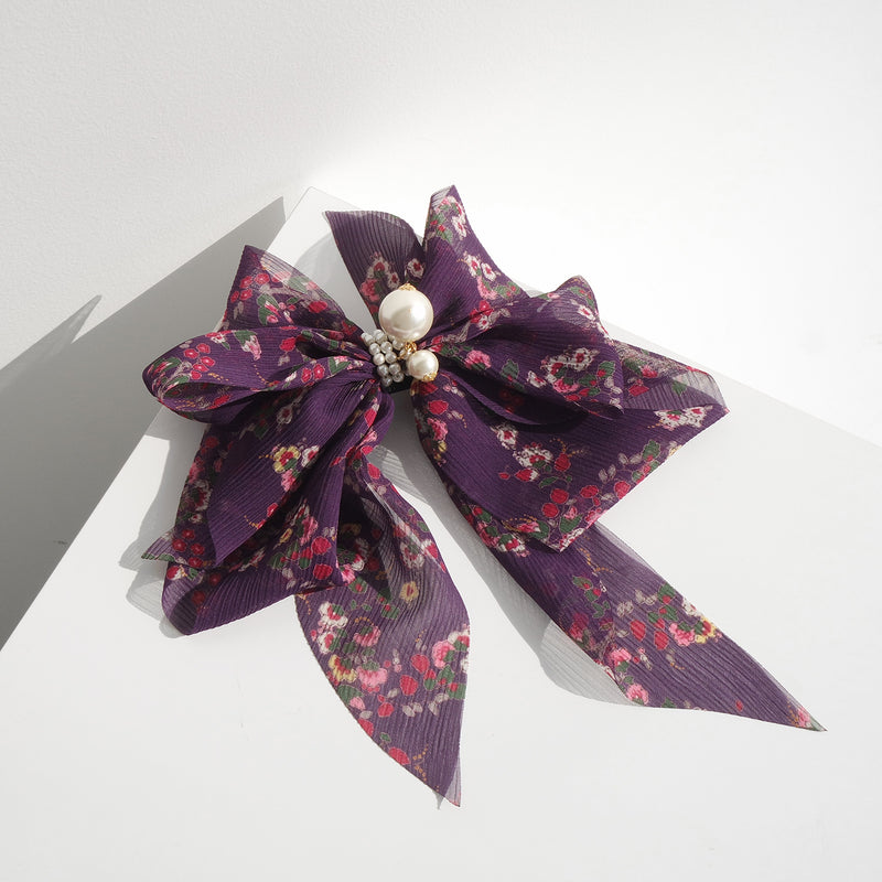 Goddess Ribbon Bow Hair-Pin In Purple Night