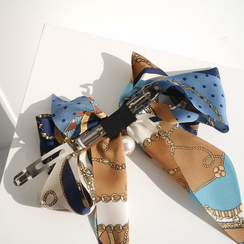 Goddess Ribbon Bow Hair-Pin In Midnight Blue