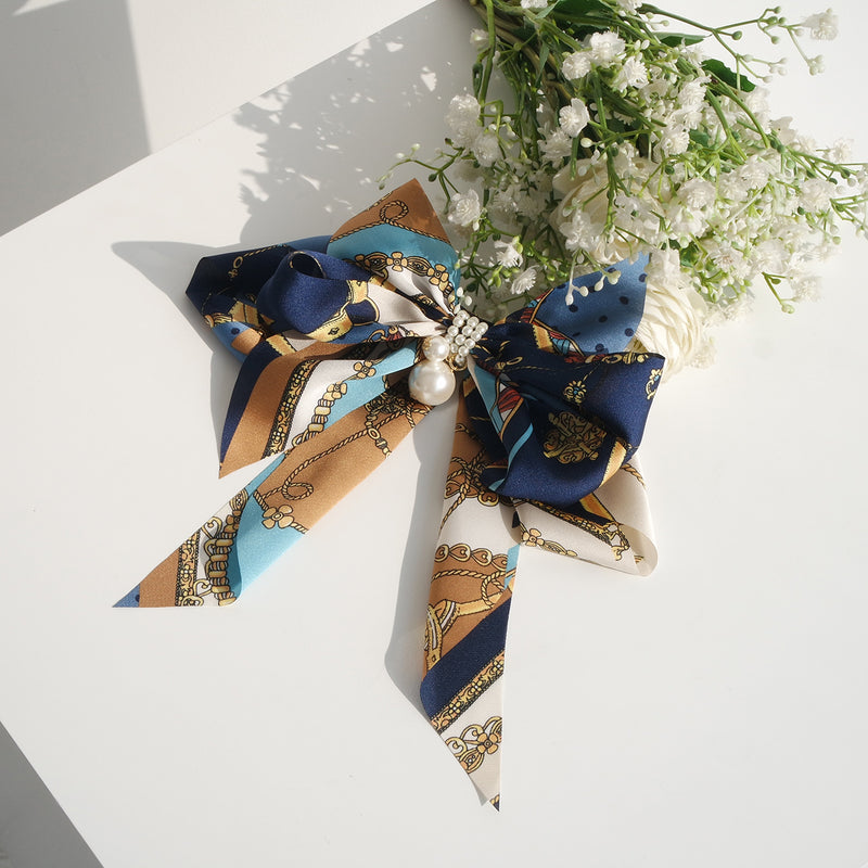 Goddess Ribbon Bow Hair-Pin In Midnight Blue