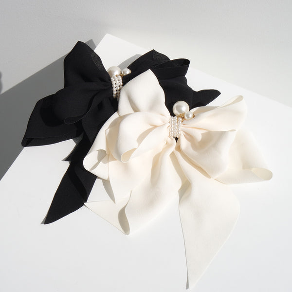 Goddess Ribbon Bow Hair-Pin In White
