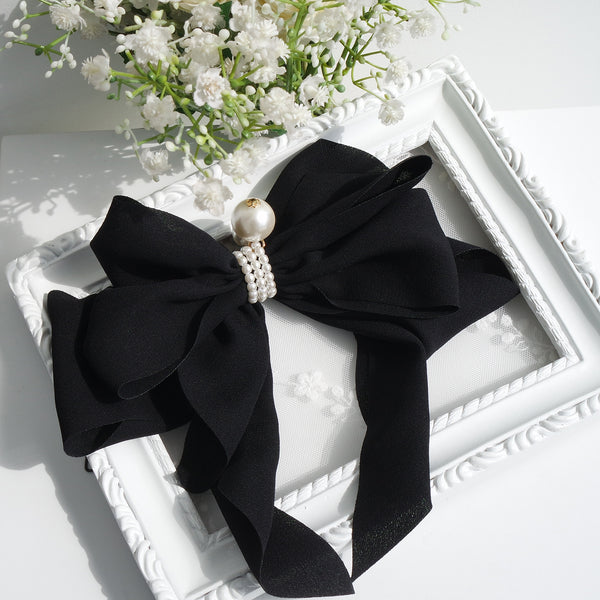 Goddess Ribbon Bow Hair-Pin In Black