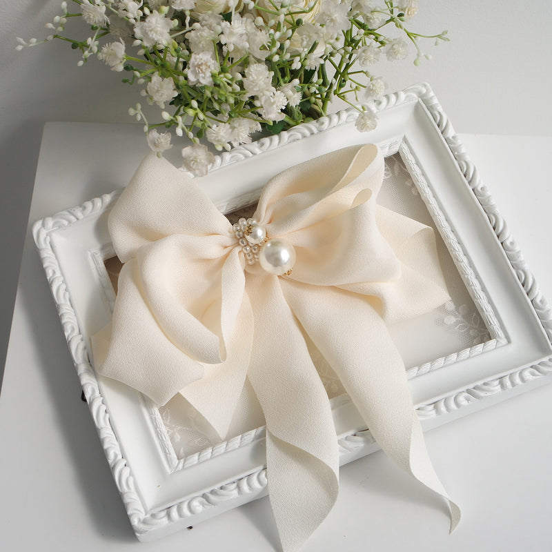 Goddess Ribbon Bow Hair-Pin In White