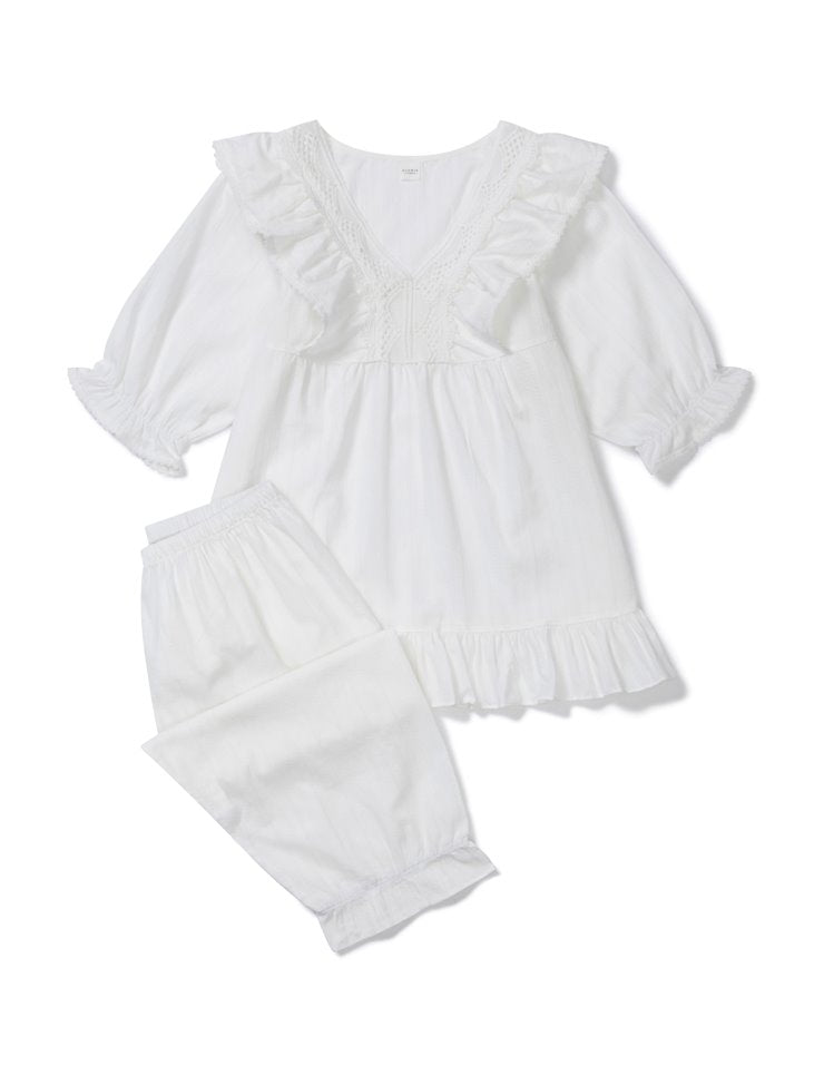 Scarlet Plain White Lace-Trimmed Top And Bottom Set