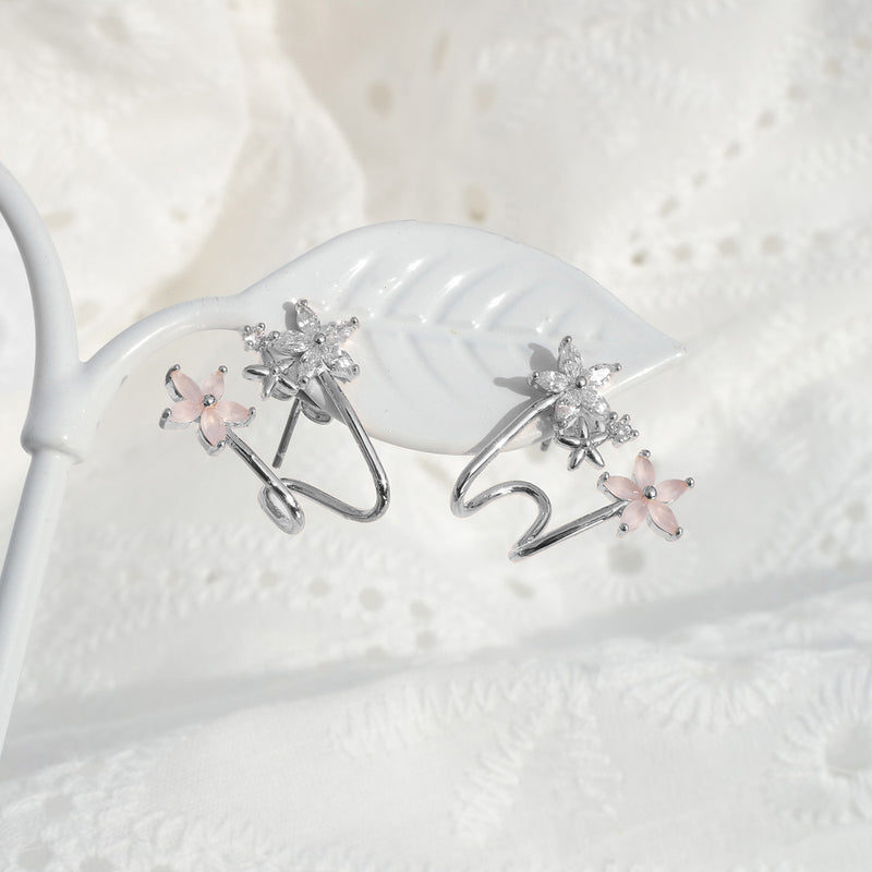 The promise under the cherry blossom earrings/ear cuff In Silver [Two-two]